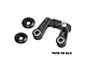 GPM Racing black aluminium steering bellcrank assembly with bearings and two washers on a white background.