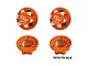 Four orange GPM Racing 17mm aluminium wheel lock nuts shown from top and bottom angles against a white background.