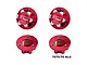 Four red GPM Racing 17mm aluminium wheel lock nuts shown from top and bottom angles against a white background.