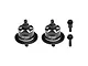 Two black GPM Racing aluminium differential housings with ring gears and two separate pinion gears on a white background.