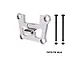 A silver GPM aluminium front bulkhead mount for RC cars, shown with two long black screws and two nuts on a white background.