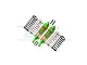 A pair of GPM Racing green and orange aluminium RC front shock absorbers with extra springs and mounting screws on a white background.