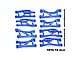 A set of blue anodized aluminium suspension arms for an RC car, including mounting screws, arranged on a white background.
