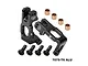 Two black GPM Racing aluminium C-hub carriers with mounting screws and bronze bushings on a white background.