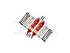 Two red GPM Racing aluminium front shock absorbers with orange springs and extra black springs on a white background.