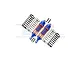 A pair of blue GPM Racing aluminium front RC shock absorbers with orange springs and additional silver and black springs and mounting hardware.