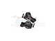 Two black GPM Racing aluminium rear hubs with pre-installed bearings and two mounting screws, marked L and R for left and right sides.
