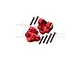 Two red anodized aluminium rear upper axle suspension link mounts for RC cars, accompanied by six mounting screws, displayed against a white background.