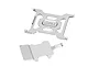 Two silver GPM Racing aluminium RC parts, a flat mounting plate and a shaped bracket, isolated on a white background.