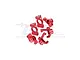 A set of six red anodized aluminium RC car hub carriers and steering knuckles from GPM Racing, arranged on a white background.