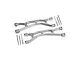 Two silver aluminium RC suspension arms with included metal pins, screws, and washers on a white background.