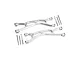 Two silver aluminium RC suspension arms with included metal hinge pins, screws, and washers on a white background.