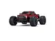A studio shot of the ARRMA Big Rock 6S BLX 4x4 RC monster truck in red, featuring large off-road tires and a detailed pickup truck body.
