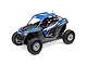 Losi RZR Rey Pro R Polaris 4X4 RC buggy in blue, featuring detailed interior, roll cage, and off-road tires on a white background.