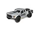 Losi Baja Rey Ford Raptor RC Short Course Truck in silver with Black Rhino branding on a white background.