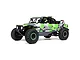 A studio shot of the Losi Hammer Rey U4 1/10 scale RC rock racer in Currie Green livery, featuring a detailed roll cage, driver figures, and off-road tires.