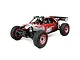 Losi DBXL-E 2.0 1/5 scale 4WD electric RC buggy in red and silver livery with off-road tires and LED light bar.