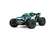 ARRMA VORTEKS 4x4 3S BLX RC stadium truck in green, blue, and white livery, shown from a front three-quarter angle on a white background.