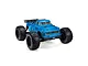 ARRMA Notorious 6S BLX blue RC stunt truck viewed from a front three-quarter angle against a white background.