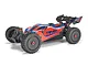ARRMA Typhon Mega 665 1/8 scale 4WD RC buggy in red, blue, and white livery, shown from a three-quarter front angle on a white background.