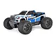 ARRMA Granite 1/10 scale 4WD electric RC monster truck in blue, white, and black livery, viewed from a front three-quarter angle.