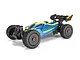 ARRMA Typhon Mega 665 1/8 scale RC buggy in blue and yellow livery, viewed from a three-quarter angle on a white background.