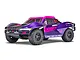 ARRMA Fury 223S BLX RC short course truck in purple and pink with black off-road tires, viewed from a front three-quarter angle against a white background.
