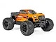 ARRMA Granite 4x2 Boost RC monster truck in orange and black, featuring large off-road tires and a detailed truck body on a white background.