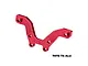 A red anodized aluminium front shock tower brace for RC cars by GPM Racing, featuring machined details and the GPM logo.