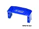 A blue anodized aluminium GPM Racing servo mount with the GPM logo engraved on top, isolated on a white background.