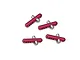 Four red anodized aluminium and stainless steel RC body posts arranged on a white background.