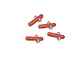Four orange anodized aluminium RC car body posts with silver metal cross-pins, arranged on a white background.