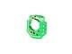 A green anodized aluminium motor heatsink mount by GPM Racing, featuring a central circular opening and brass inserts.