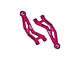 Two red anodized aluminium front upper suspension arms for RC cars by GPM Racing, featuring a cut-out design and 7075 alloy branding.