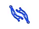 Two blue anodized aluminium RC front upper suspension arms by GPM Racing, featuring a cut-out design and engraved 7075 markings.