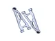 A pair of silver GPM Racing aluminium front lower suspension arms for RC cars, featuring a machined 7075 alloy design.