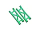 Two green anodized aluminium rear lower suspension arms for RC cars by GPM Racing.