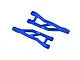 Two blue anodized aluminium rear upper suspension arms for RC cars by GPM Racing, featuring a lightweight cut-out design and 7075 alloy branding.