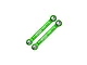 Two green anodized aluminium steering link rods from GPM Racing with silver metal ball ends.