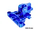 A blue anodized aluminium front centre brace mount for an RC car, featuring a complex machined shape with multiple mounting holes and the GPM Racing logo.