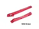 Two red anodized aluminium RC chassis braces from GPM Racing, showing machined details and branding.