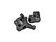 A pair of black anodized aluminium fork lugs for an RC motorcycle by GPM Racing, featuring laser-etched branding and 7075 material markings.