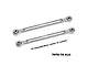 Two silver GPM Racing aluminium steering toe links for RC cars, shown against a white background with text indicating dimensions and material.