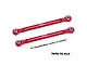 Two red anodized aluminium RC steering toe links by GPM Racing against a white background.