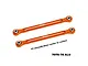 Two orange anodized aluminium RC steering toe links by GPM Racing, featuring metal pivot balls at each end.