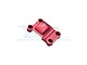 A red anodized aluminium rear gear cover for RC cars by GPM Racing, featuring mounting holes and engraved branding.