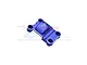 A blue anodized aluminium rear gear cover for an RC car by GPM Racing, featuring engraved branding and material grade.