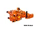 An orange anodized aluminium front bulkhead assembly for an RC car by GPM Racing, featuring 7075-T6 aluminium construction.