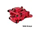 A red anodized aluminium rear bulkhead assembly for an RC car by GPM Racing, featuring a 7075-T6 aluminium construction.