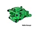 A green anodized aluminium rear bulkhead assembly for an RC car, featuring GPM branding and black screws, set against a white background.